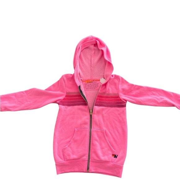 NWT Aviator Nation kids Pink Hoodie with Stripes set with 3 stickers bag - Picture 8 of 10